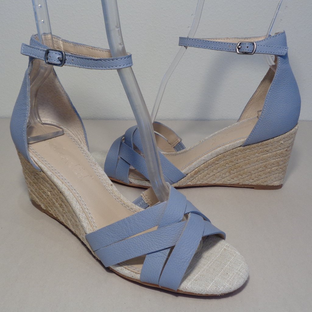 Splendid Size 7.5 M Maddy Sky Blue Leather Wedge Heel Sandals New Women's Shoes